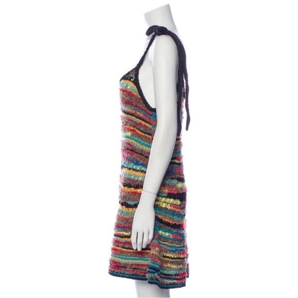 ALANUI Over The Rainbow Crochet Mini Dress Brown Yellow multicolor Large - Picture 6 of 12